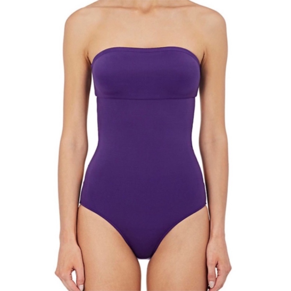 ONIA One Piece Allie Strapless Cut Out Back Swimsuit, Deep Royal Purple, Medium